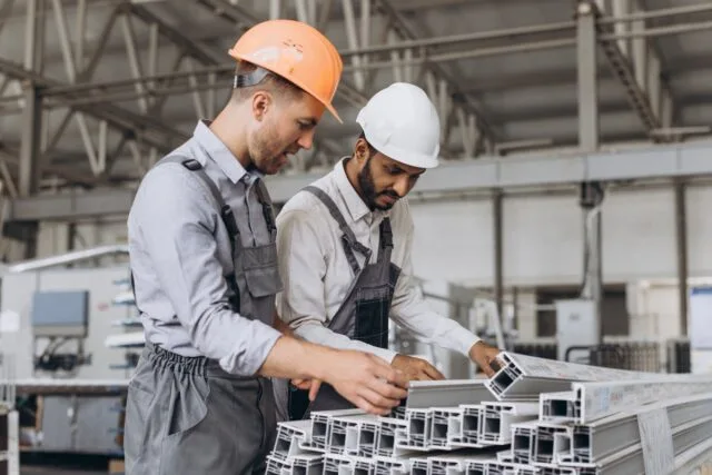 International,Team,,Manager,And,Worker,Discuss,Cargo,At,Window,And